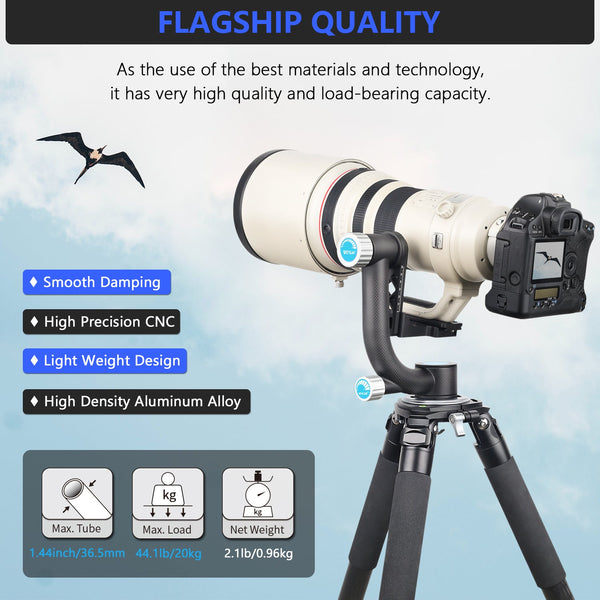 WEYLLAN PH6 Carbon Fiber Gimbal Tripod Head for DSLR/Video