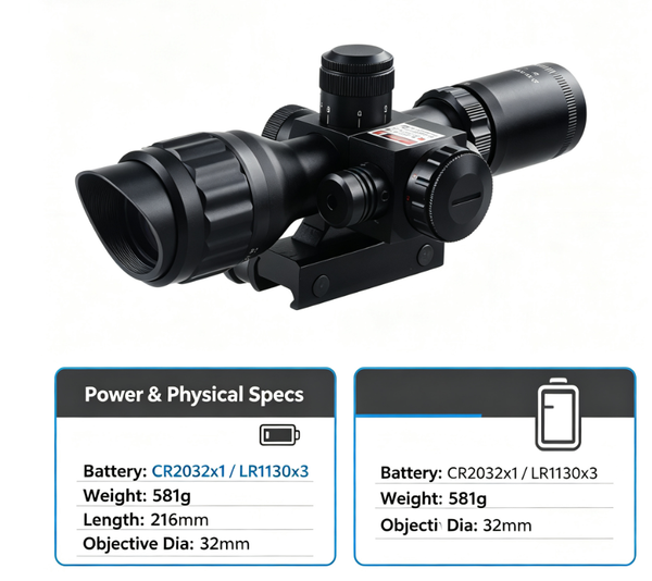 2.5x-10X Rifle Scope Reticle 32mm Red laser sight Compact Reticle