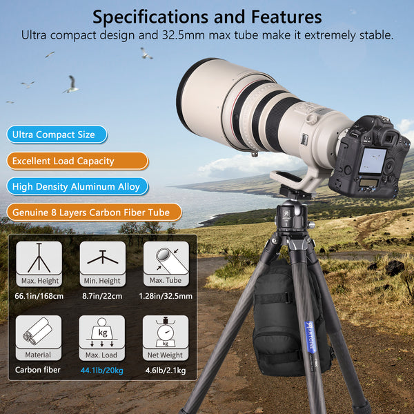 ARTCISE CT80C Carbon Fiber Tripod with 52mm Low Profile Ball Head