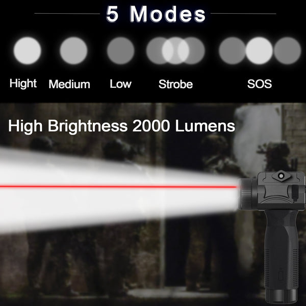 Rechargeable 2000 Lumen LED Weapon Light with Red Laser Rail Clamp Mount Black