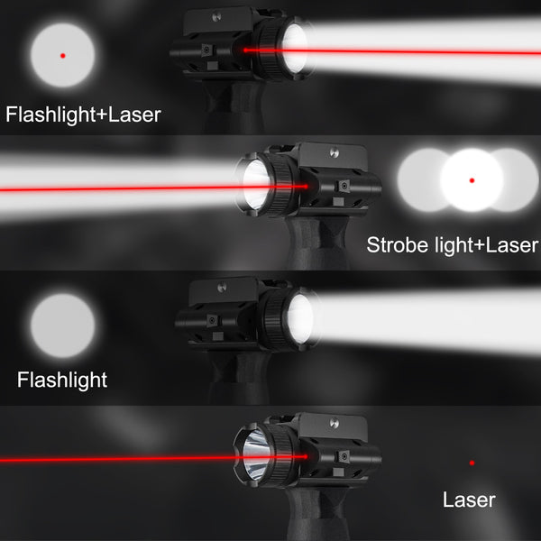 Rechargeable 2000 Lumen LED Weapon Light with Red Laser Rail Clamp Mount Black