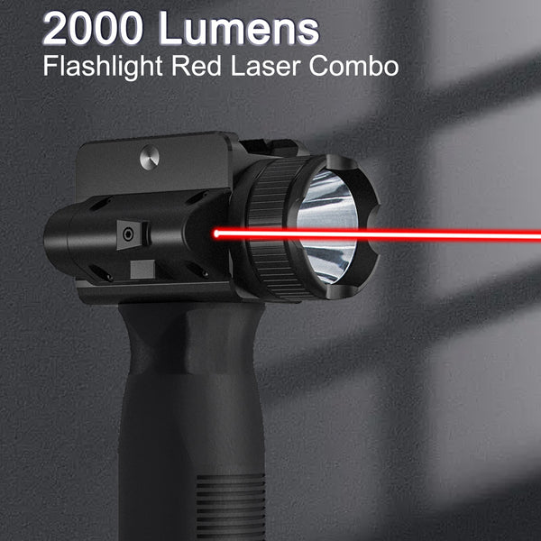 Rechargeable 2000 Lumen LED Weapon Light with Red Laser Rail Clamp Mount Black