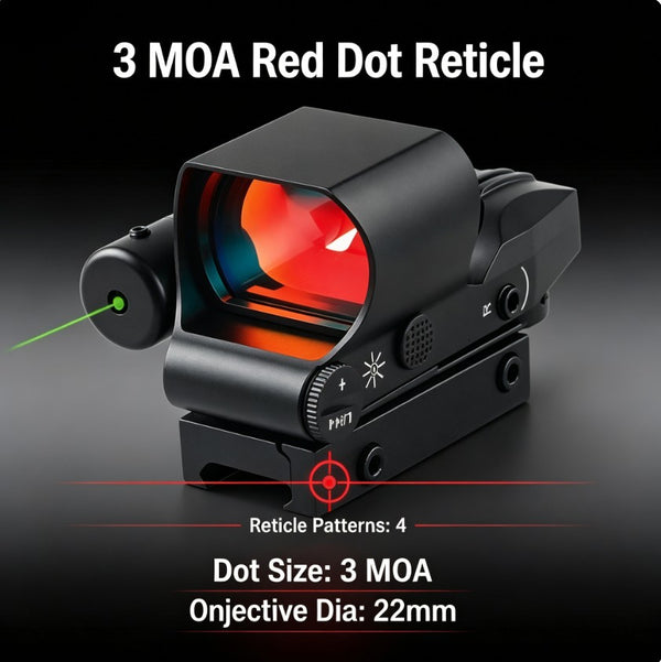 Tactical Red Dot Reflex Sight Scope Green Laser 3MOA 4 Reticles Picatinny Rail