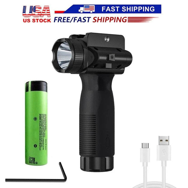 Rechargeable 2000 Lumen LED Weapon Light with Red Laser Rail Clamp Mount Black
