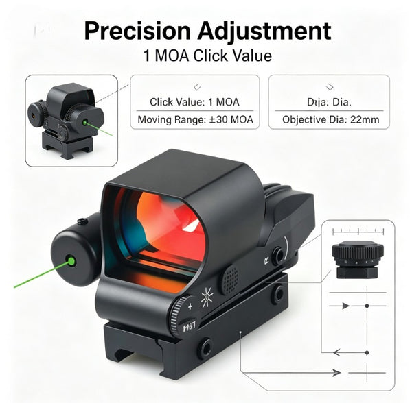 Tactical Red Dot Reflex Sight Scope Green Laser 3MOA 4 Reticles Picatinny Rail