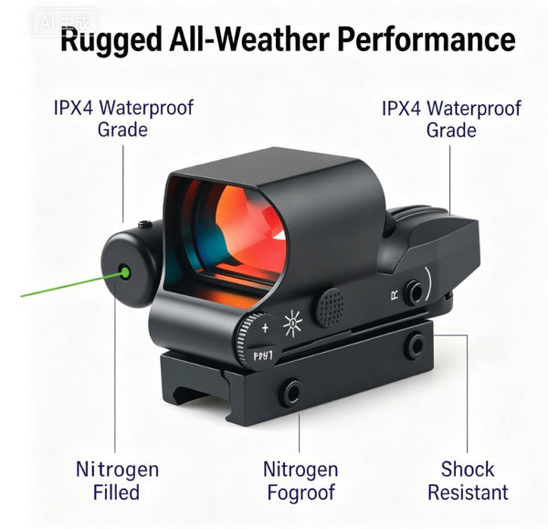 Tactical Red Dot Reflex Sight Scope Green Laser 3MOA 4 Reticles Picatinny Rail