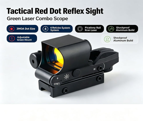 Tactical Red Dot Reflex Sight Scope Green Laser 3MOA 4 Reticles Picatinny Rail