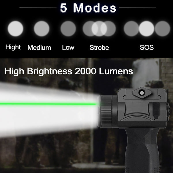 Tactical 2000LM Flashlight GreenLaser Light Combo Rechargeable New