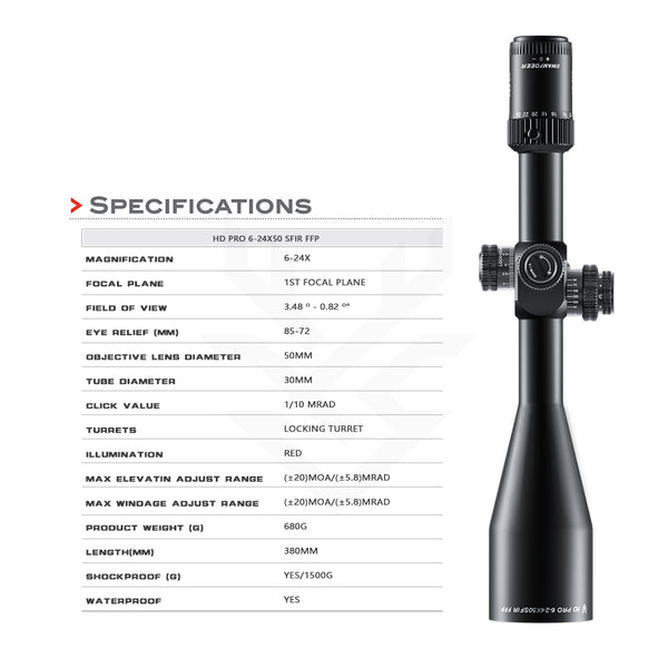 SwampDeer Long Range Riflescope HD PRO 6-24X50 SFIR FFP