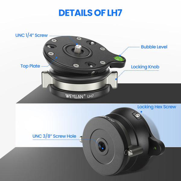 WEYLLAN LH7 Tripod Leveling Base | 15° Adjustable Pan Base