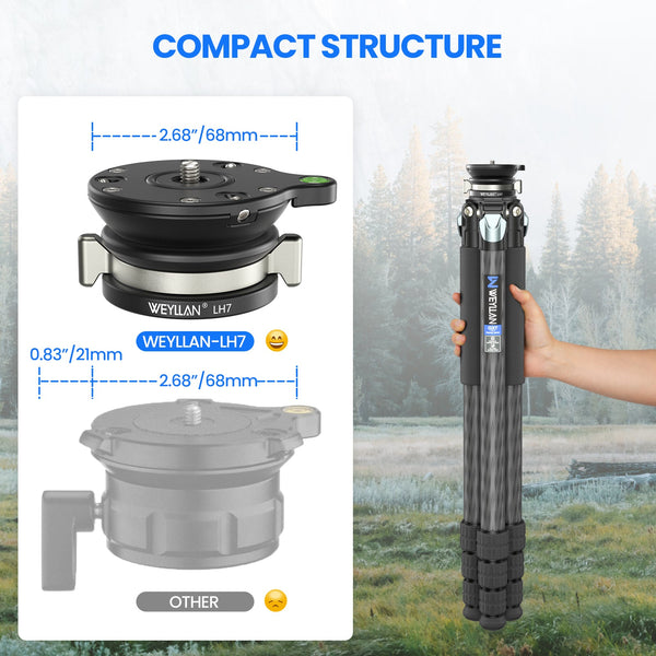 WEYLLAN LH7 Tripod Leveling Base | 15° Adjustable Pan Base