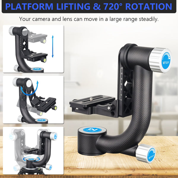 WEYLLAN PH6 Carbon Fiber Gimbal Tripod Head for DSLR/Video