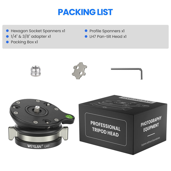 WEYLLAN LH7 Tripod Leveling Base | 15° Adjustable Pan Base