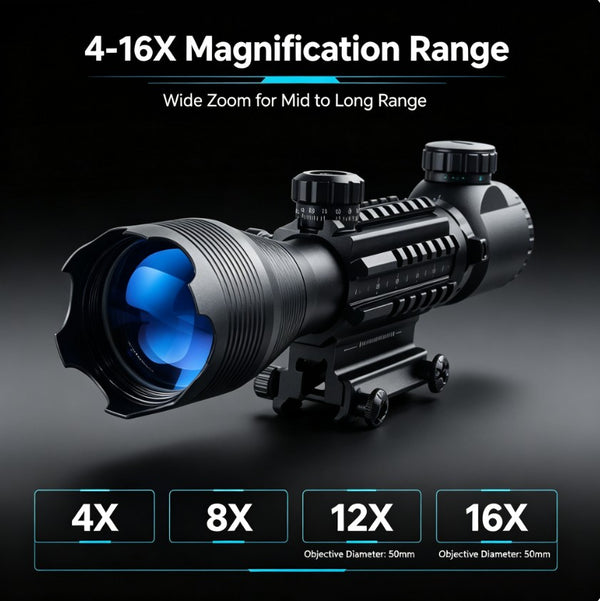 4-16X Rifle Scope Tactical Red Green Illuminated Reticle Hunting Sight