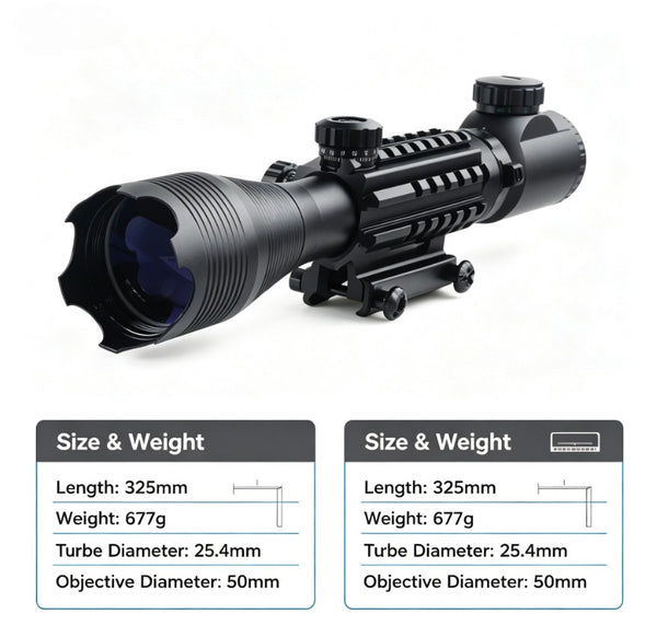 4-16X Rifle Scope Tactical Red Green Illuminated Reticle Hunting Sight