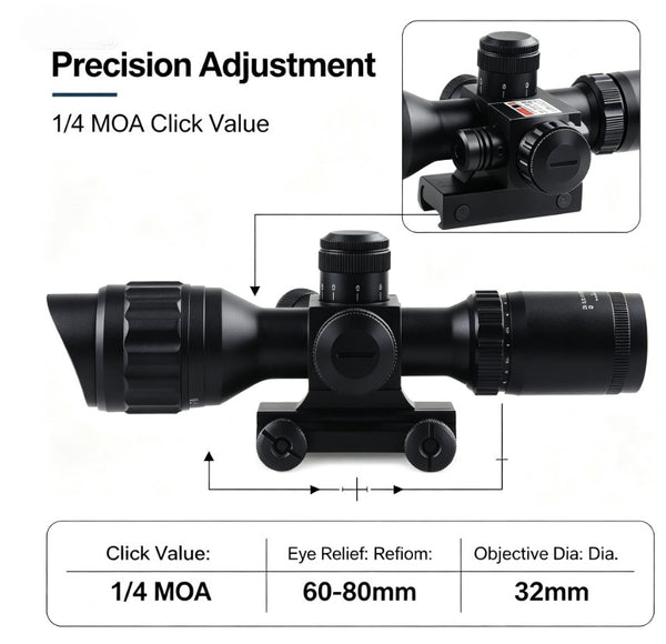 2.5x-10X Rifle Scope Reticle 32mm Red laser sight Compact Reticle
