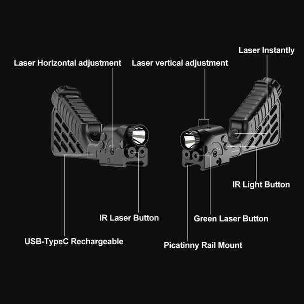 Tactical Green Laser Sight Infrared Illuminator Combo USB Picatinny Rail Mount