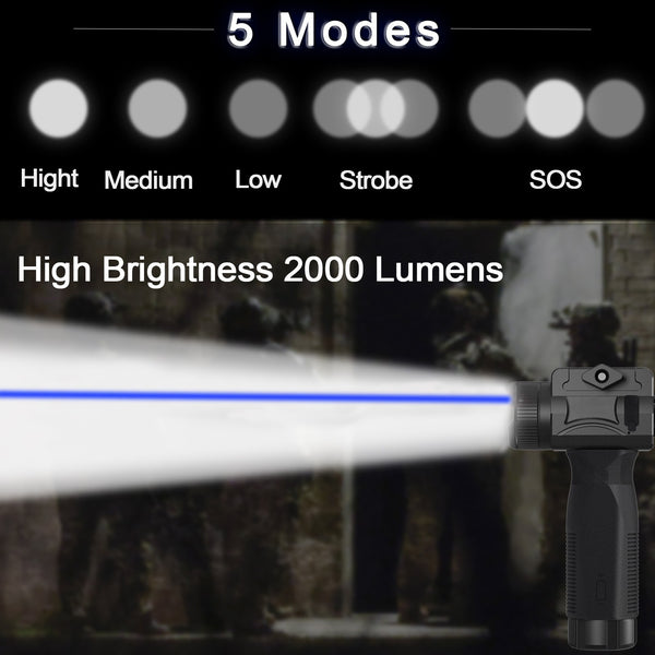 2000LM Tactical Flashlight Blue Rifle Pistol Laser Light Combo IPX6