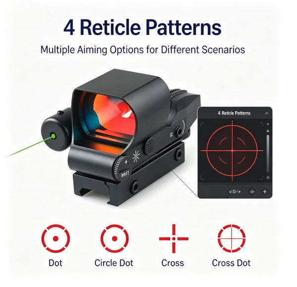 Tactical Red Dot Reflex Sight Scope Green Laser 3MOA 4 Reticles Picatinny Rail