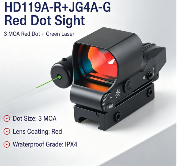 Tactical Red Dot Reflex Sight Scope Green Laser 3MOA 4 Reticles Picatinny Rail