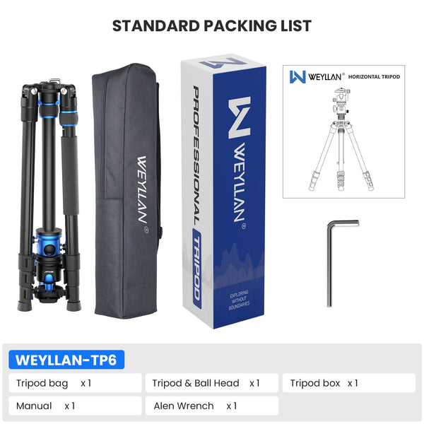 WEYLLAN TP6 Professional Horizontal Tripod for Camera